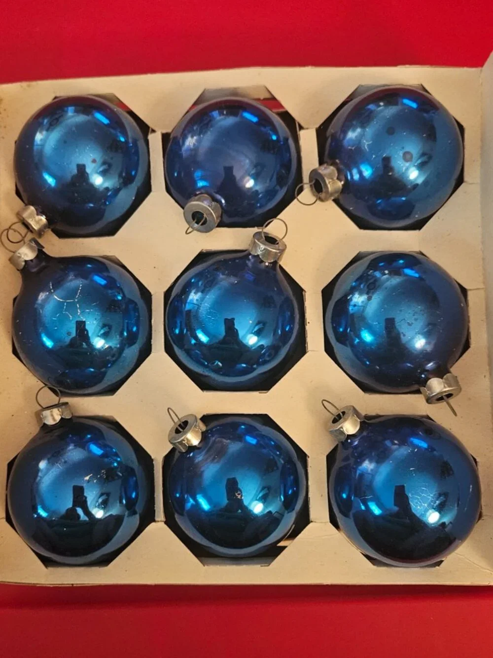 Vintage Holly Brand Glass Christmas Ornaments (Box of 9) 2 1/4